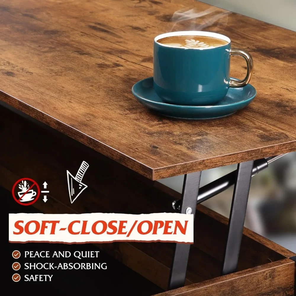 Lift Top Coffee Table for Living Room, with Storage, Hidden Compartment and Metal Frame,Central Table with 4 Casters Living Room