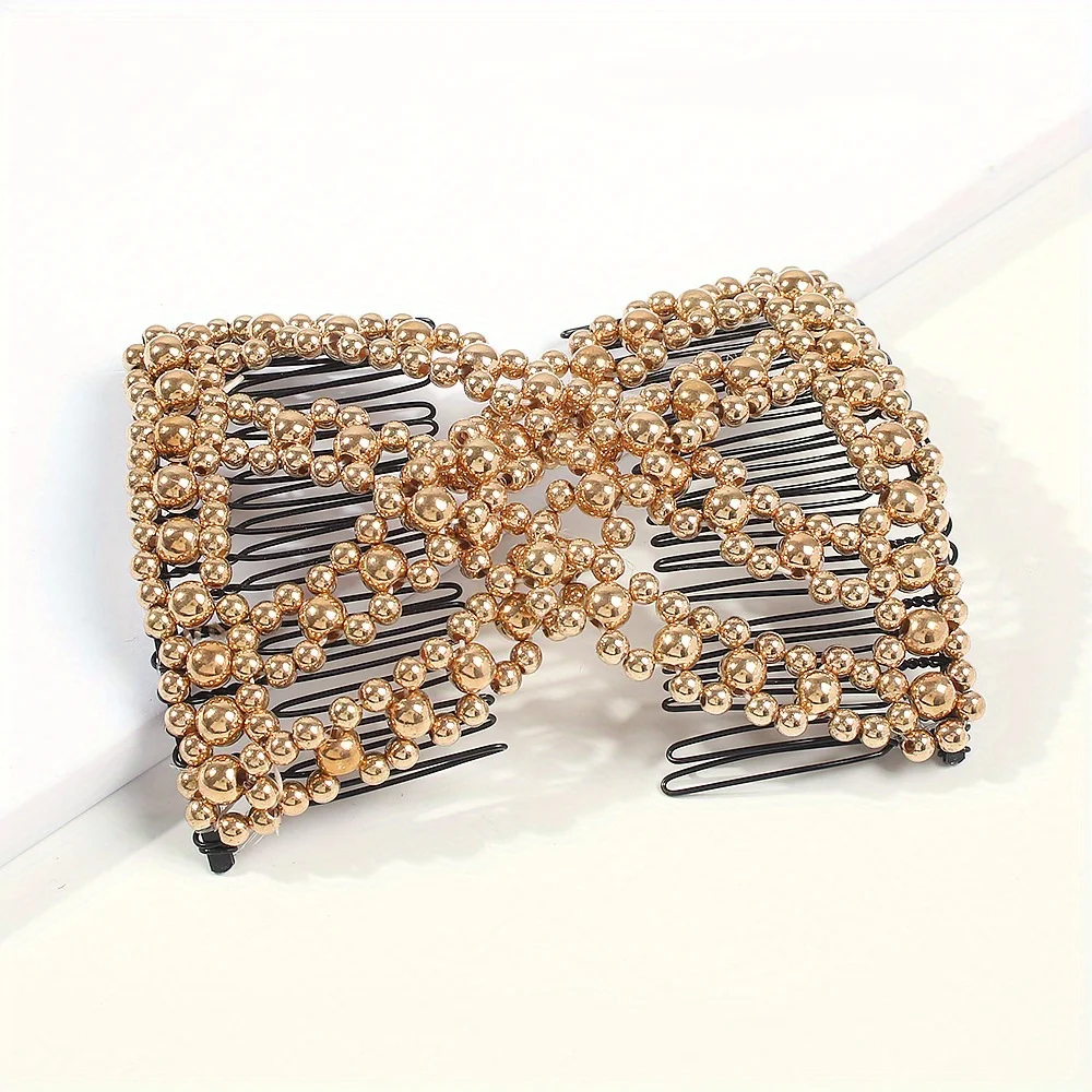 

Creative Simple Elastic Inserted Comb Elegant Pearl Bow Hair Clip Fashionable