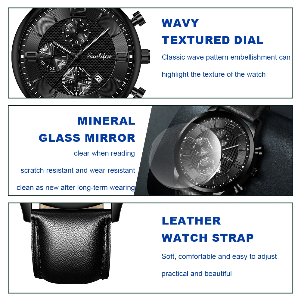 Orologio da uomo originale Sunlifex orologio Casual con cinturino in pelle calendario