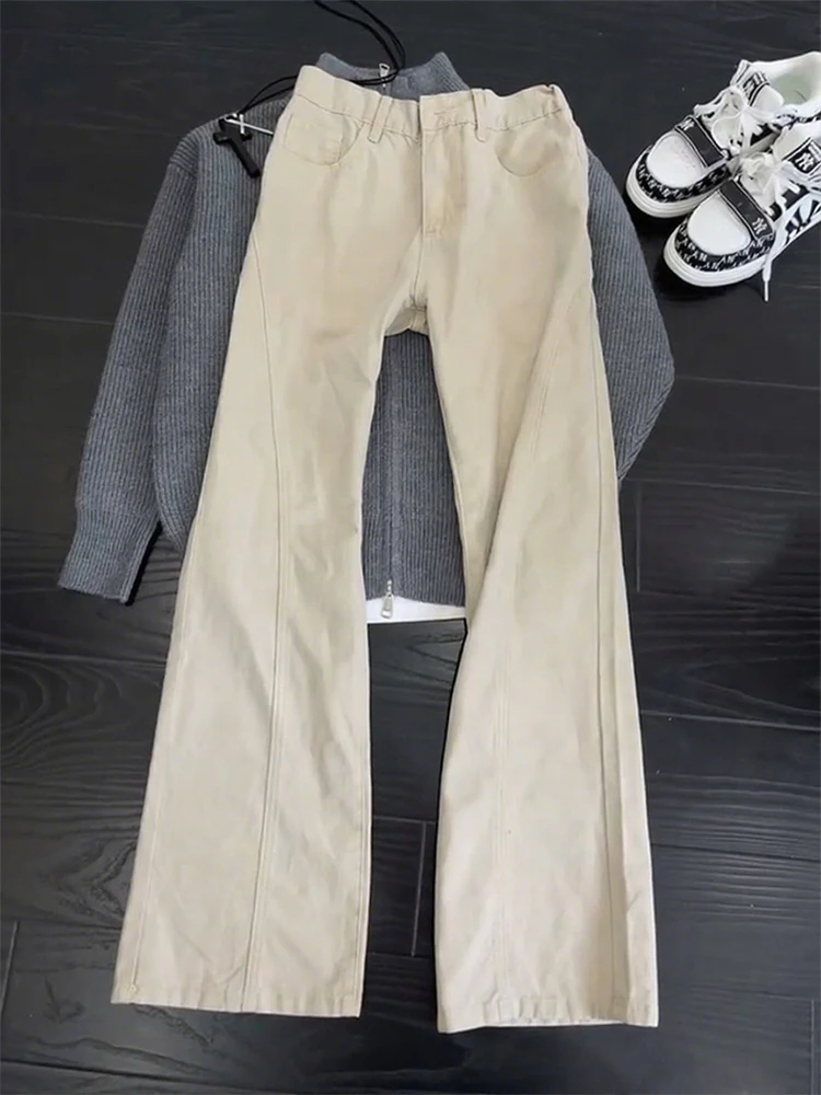 

Moccasin Color Side Cut Denim Jeans Men's Autumn CleanFit Pure Cotton Washed Straight Leg American Retro Flared Pants
