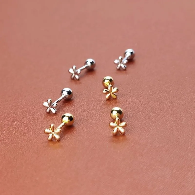 New Fashion Simple Stainless Steel Golden Flower Small Stud Earring For Women Girl Tiny Screw Back Piercing Accessories Gifts
