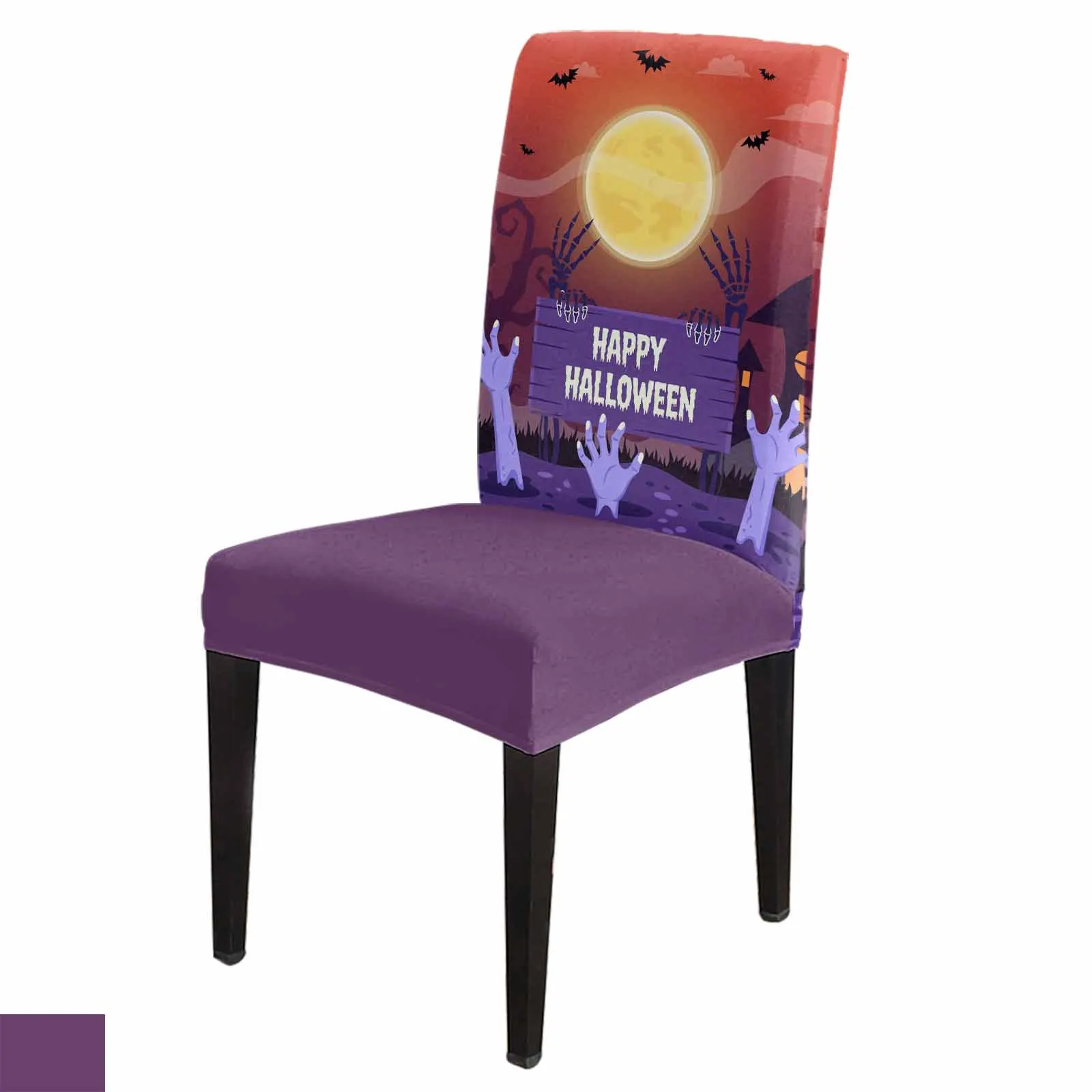 

Halloween Zombie Hand Bat Moon Spandex Chair Cover Office Banquet Chair Protector Cover Stretch Chair Cover for Dining Room