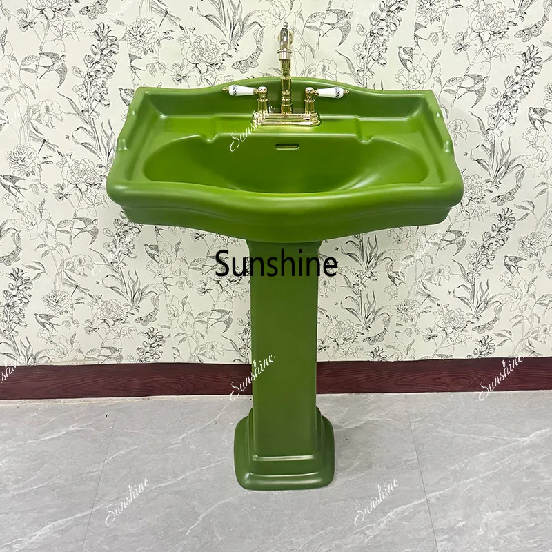British retro column, grass green washbasin, simple and modern