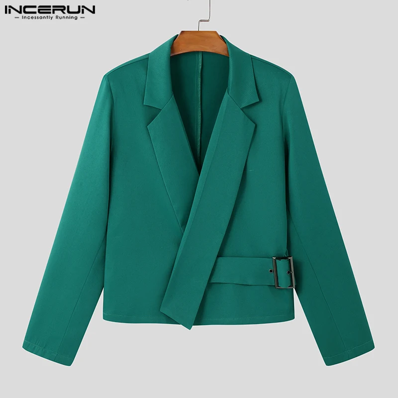 INCERUN Casual Langarm Anzüge Mäntel Männer Dekonstruktion Elegante Blazer Revers Kragen Solide Pendeln Jacken Metall Schnalle Mäntel