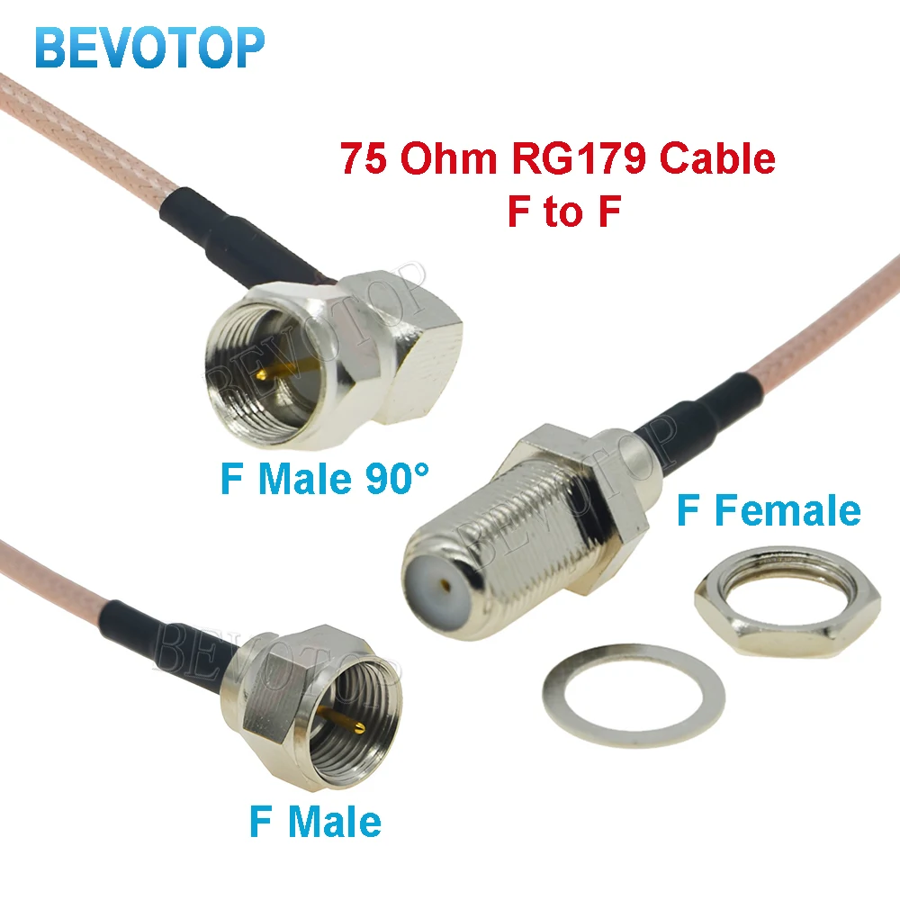 1Pcs RG179 Cable F Male/Female to F Male 90° Plug 75 Ohm RF Coaxial Extension Pigtail for TV Set-top Box DIY Jumper
