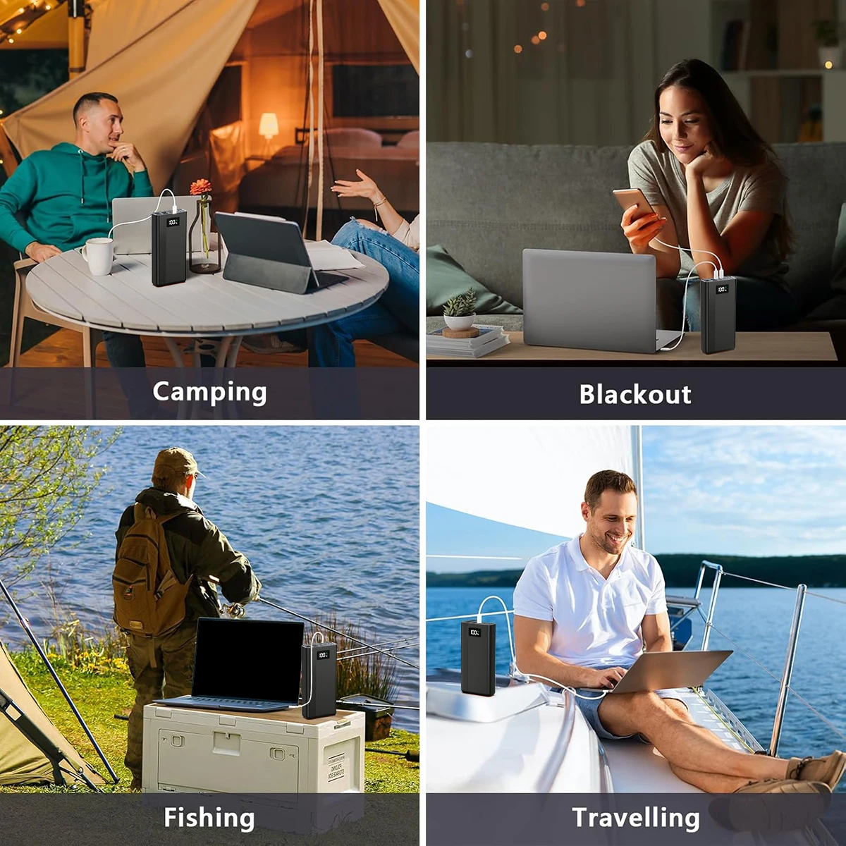 بنك طاقة متنقل محمول بسعة كبيرة 40000 مللي أمبير في الساعة، 4 مخرجات و3 مدخلات، مع شاشة طاقة LED، مناسب لمعظم الأجهزة الإلكترونية