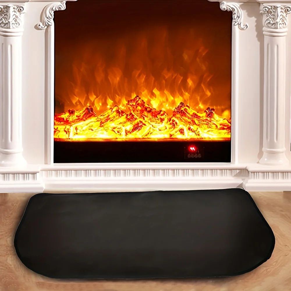 Fireplace Flame Retardant Fire Mat Rounded Corner Wooden Fireplace Blanket High Temperature Resistant Double Layer Fireproof Pad