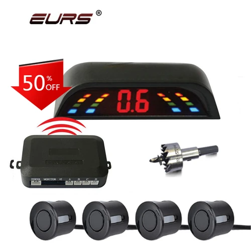 Imagen 2 del producto EURS nuevo Sensor de estacionamiento LED Parktronic para coche inalámbrico con 4 pantallas de sistema de detección de Monitor de Radar de respaldo inverso