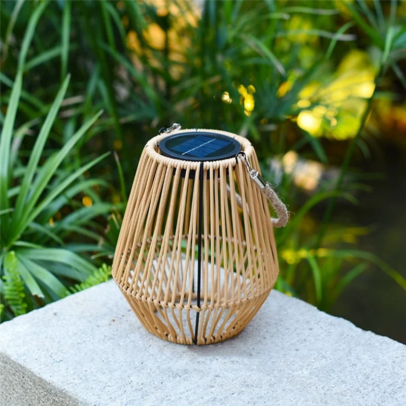 A27F-lanterne solaire extérieure en rotin, lampe de jardin LED en osier étanche pour décoration de Patio dans la cour de jardin