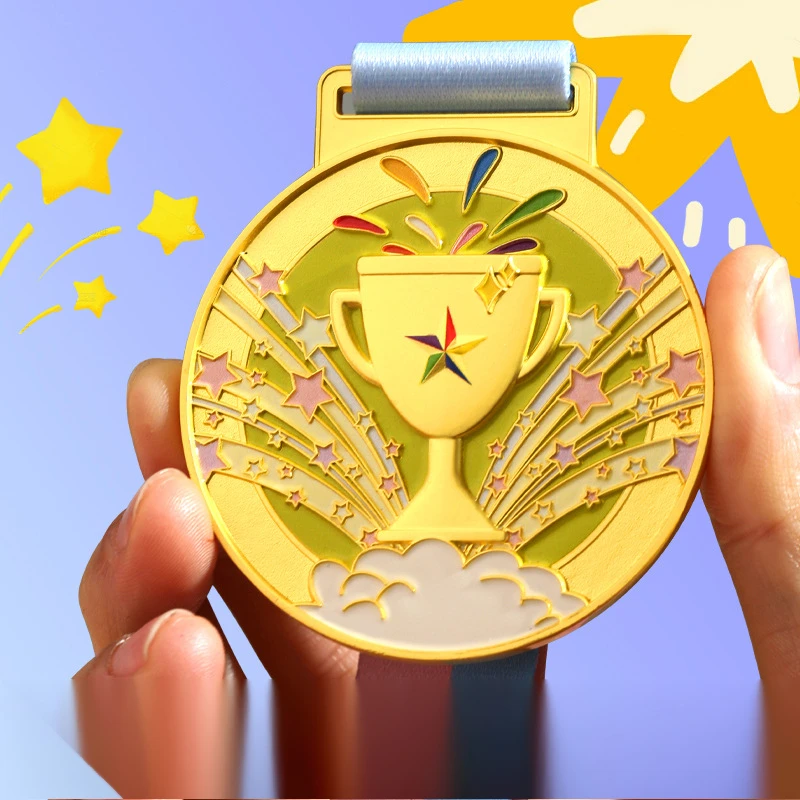 Kids Sports Medals Football Basketball Volleyball Tennis Winner Award Medal Bulk Custom Metal Ribbons Trophy Party Gift