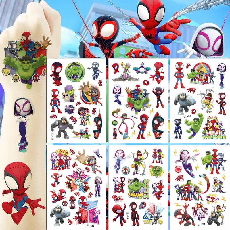 

6Pcs SpiderMan and His Amazing Friends Tattoo Stickers Waterproof Anime Sticker Birthday Party Supplies Decoration Kids Gift