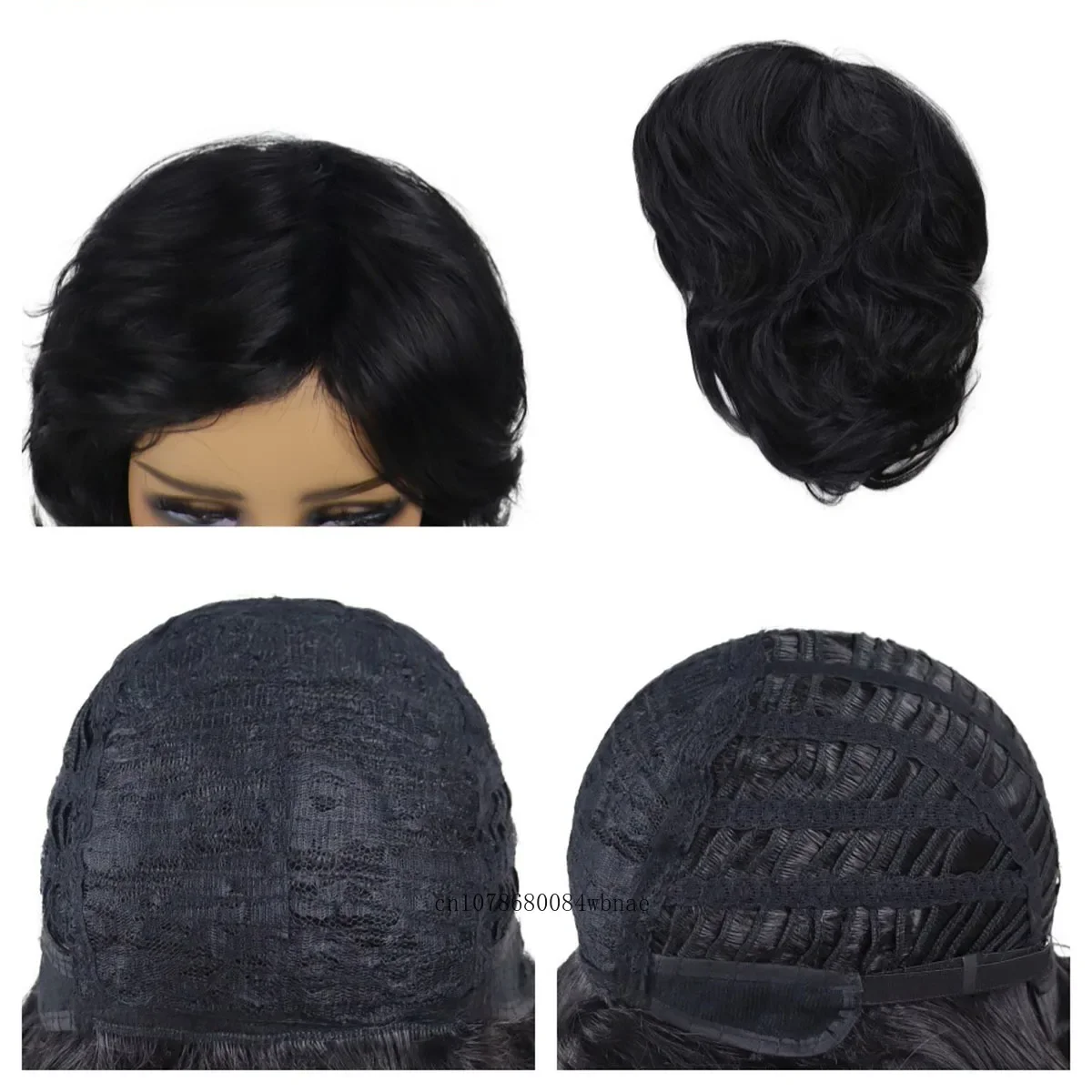 Black Wig for Women Synthetic Short Bob Curly Wigs Side Parting Bangs Daily Cosplay Halloween Party Mommy Wig Heat Resistant