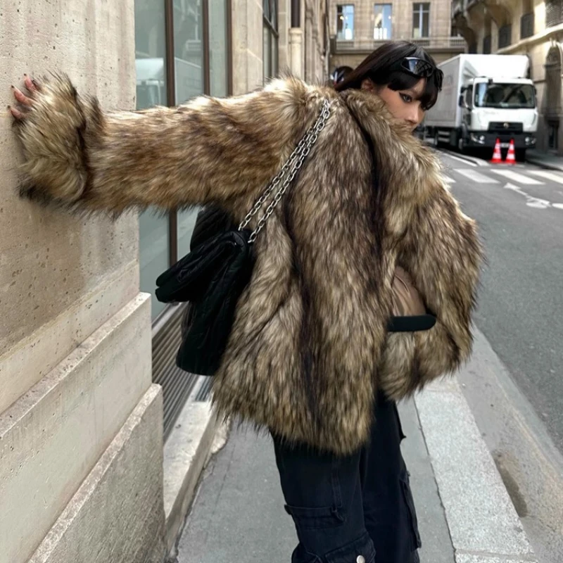 شتاء دافئ رقيق معطف الفرو المرأة التلبيب طوق فو الفراء سترة حجم كبير ملابس خارجية عالية الجودة الثلوج صديقة للبيئة الفراء سترة #5