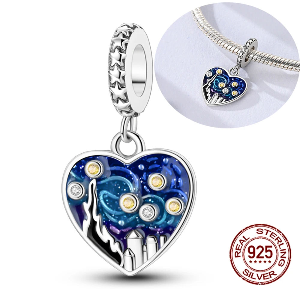 Hot Sale 925 Sterling Silver Van Gogh Starry Sky Pendant Charms Jewelery Fit Original 925 Bracelet For Women DIY Gift