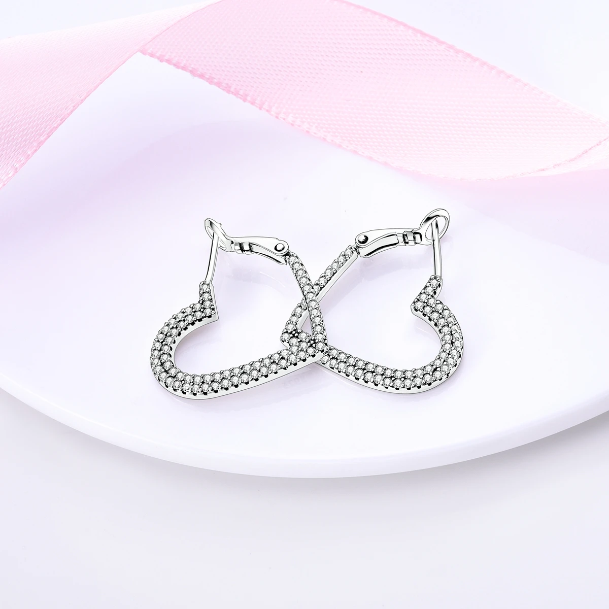 MISEFF S925 Sterling Silver Earring Valentine's Day Endless Love Zirconia Heart Earrings For Women Birthday Gift Silver Jewelry