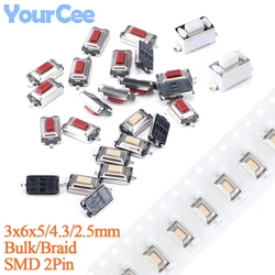 100PCS/10PCS Tact Switch Micro Switch 2Pin 3X6 3*6*4.3mm 3*6*2.5mm White Red Button Tactile Tact Push Switch SMD Bulk Braid
