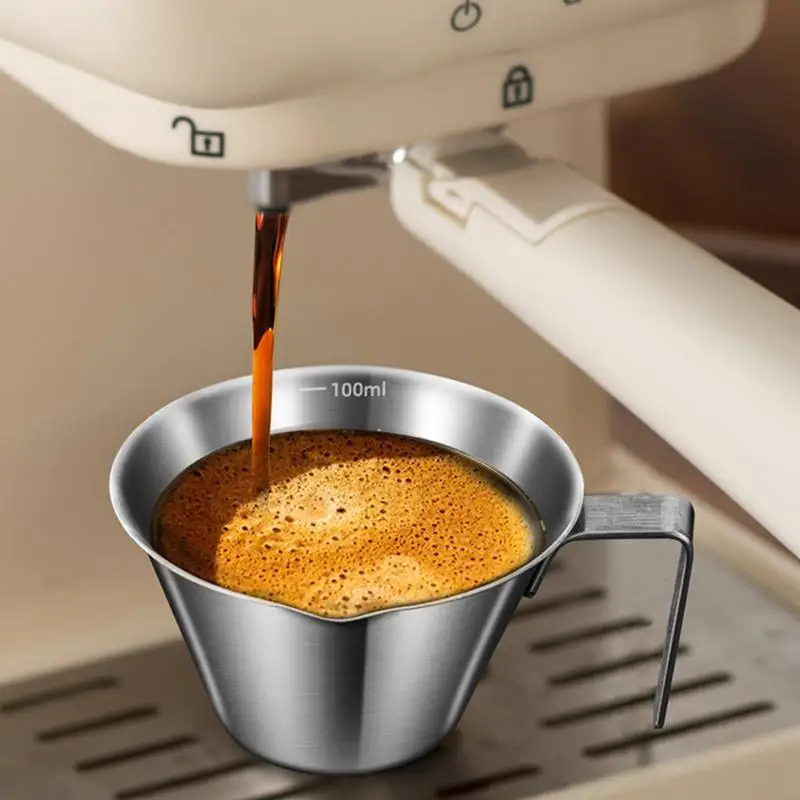 Household 100ML 304 Stainless Steel Coffee Extraction Cup With Scale Small Milk Spoon Making Cup Espresso Measuring Cup Kitchen