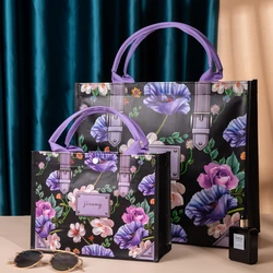 Bolsa de compras de gran capacidad para mujer, bolso de mano duradero de tela gruesa sólida, bolsa ecológica de flores rosas, bolso de almacenamiento de viaje reutilizable