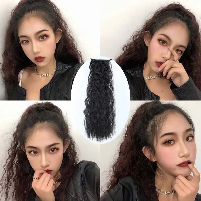 Realistic Women's Hair Extensions Corn Wave Tie-Dye Braid Fake Tail Hairpieces Asian Fiber Long Hair Wig Ties Included