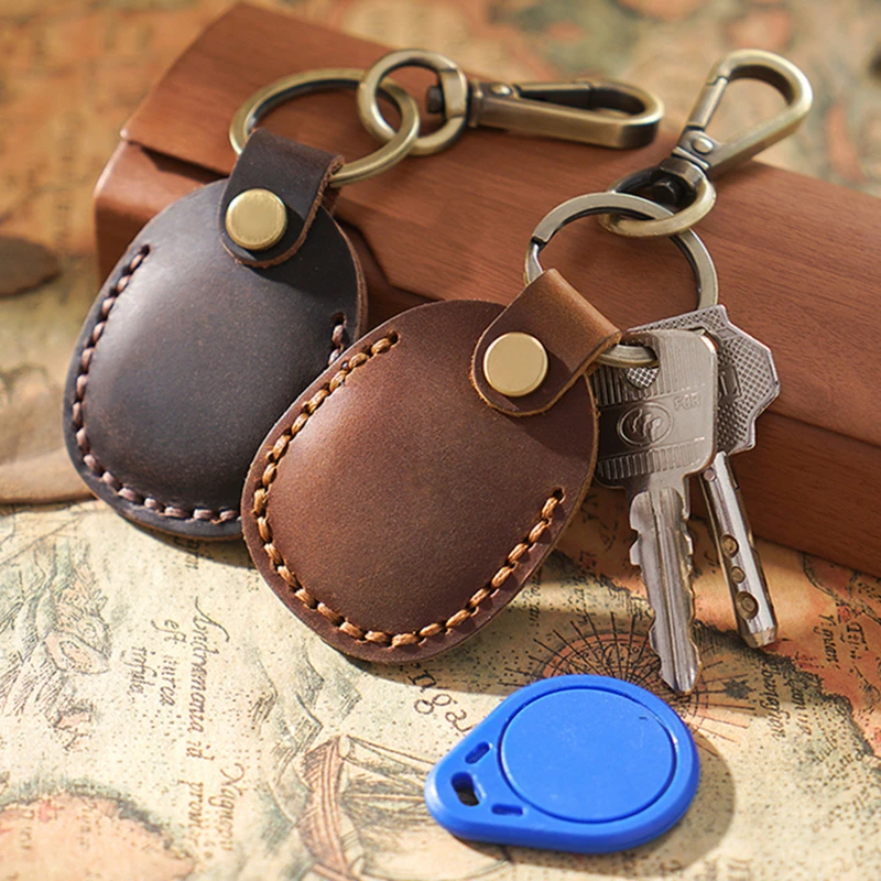 

Keyring For Airtags Protective Case Genuine Leather Access Control Card Cover Vintage Key Box Pouch Locator Device Accessories