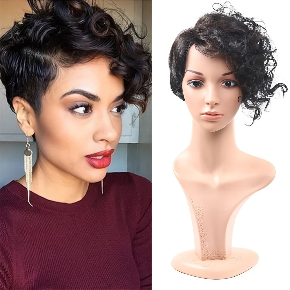 

Fashionable Fluffy Short Curly Hair with Side Bangs Synthetic Wig Short Curly Hair Wig