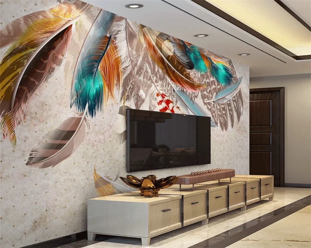 beibehang Custom modern bedroom living room Nordic simple papier peint new light luxury wind feather film geometric wallpaper