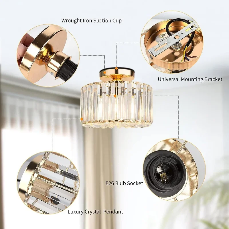 Modern Crystal Ceiling Light LED Flush Mount Chandelier E27 Gold Black Bedroom Corridor Entrance Home Lighting Fixtures