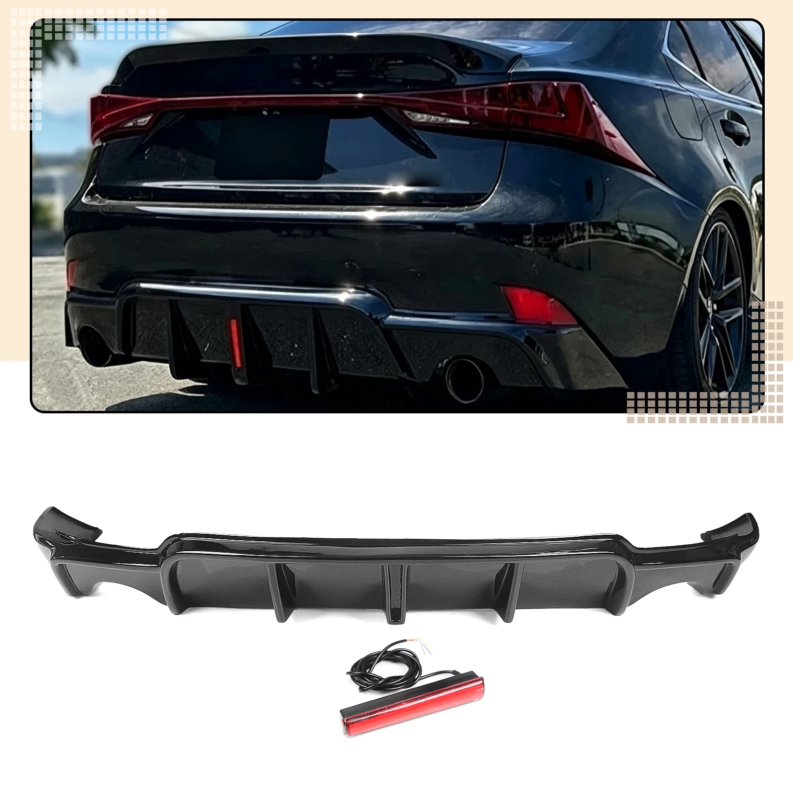 Rear Bumper Diffuser Lip For Lexus IS250 IS350 All 4 Door Models 2013-2016 Gloss Black Boot Bracket Spoiler Splitter Plate Guard