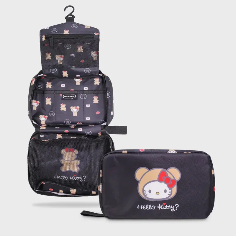 Miniso Cat Bear Folding Portable Home Makeup Bag, Travel Washroom Multi functional Dustproof Storage Hanging Bag