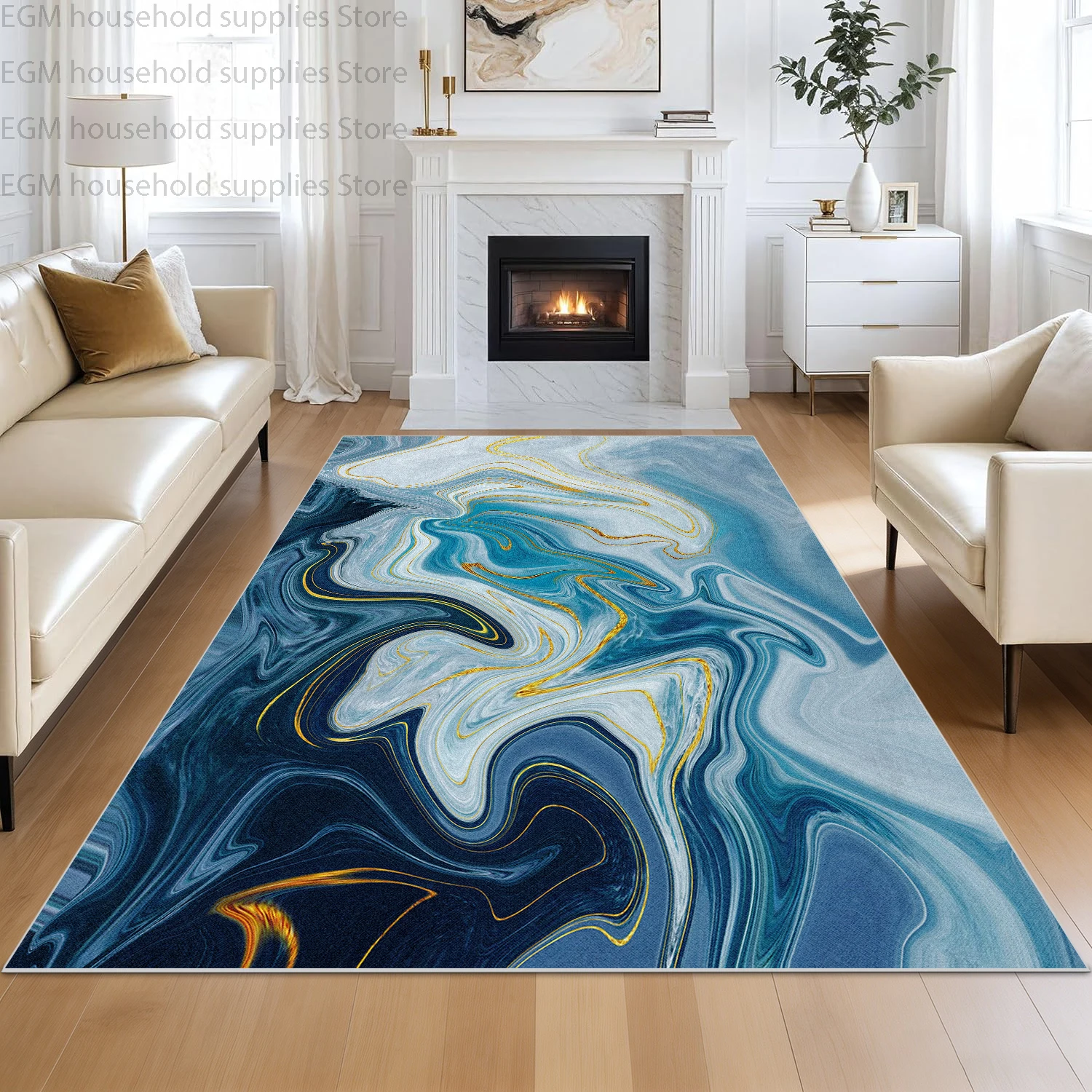 Luxury Multicolor Marble Abstract Fluid Art Carpet for Living Room Large Decor Rug Non-slip Washable Lint-free Bedroom Floor Mat