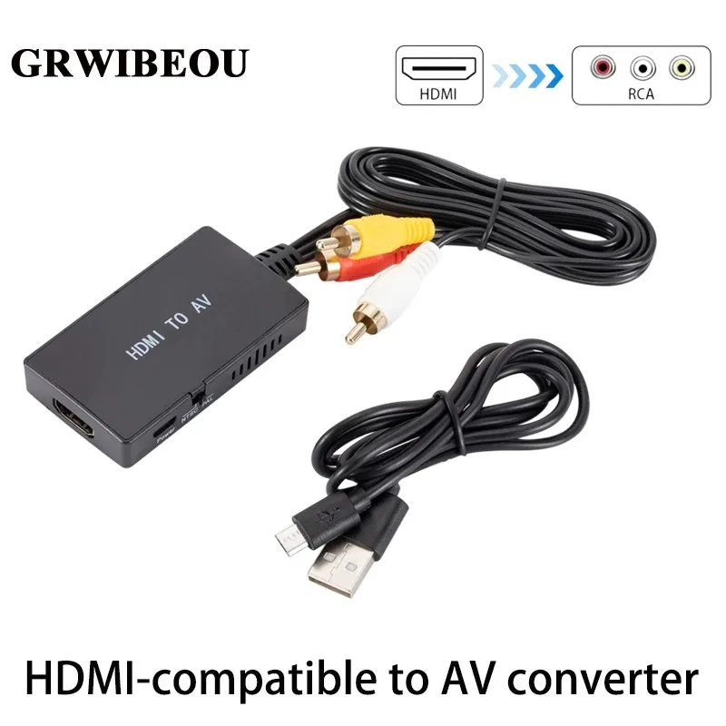 GRWIBEOU HDMI-Compatible To AV RCA CVB Composite Video Audio Converter Adapter Supports PAL/NTSC for TV Stick TV Box