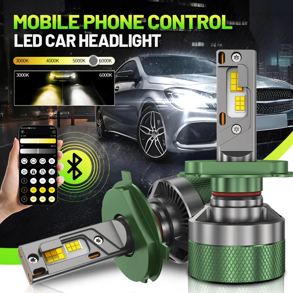 2pcs H4 H7 H11 LED Headlight H1 HB3 9005 HB4 9006 Bluetooth APP Control 3000K-8000K Auto Bulbs LED Lights for Car Headlights 12V