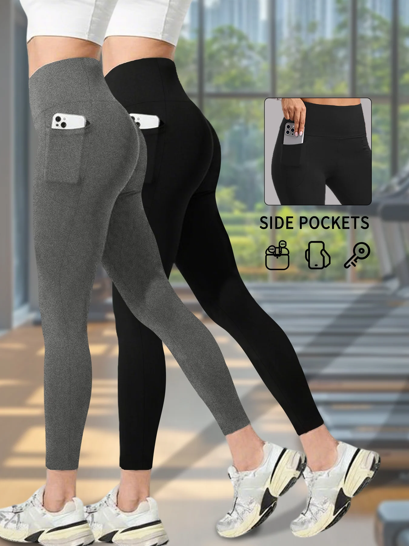 

2 пары женских супермягких леггинсов с карманами, с высокой талией и эффектом утягивания живота, для занятий йогой, тренировок и повседневной носки, обеспечивающие комфорт.
