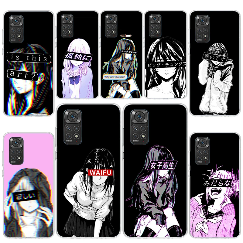 Sad Anime Aesthetic Senpai Phone Case For Xiaomi Redmi Note 13 12 12S 11 11S 10 10S 11E Pro Plus 11T 9 9S 8 8T 7 5 + Cover Funda