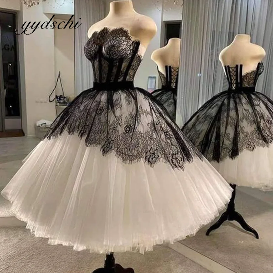 

Пышное платье трапециевидной формы для выпускного вечера из тюля с открытыми плечами, сексуальное танцевальное черное кружевное бальное платье длиной до колена, платья для женщин 2025