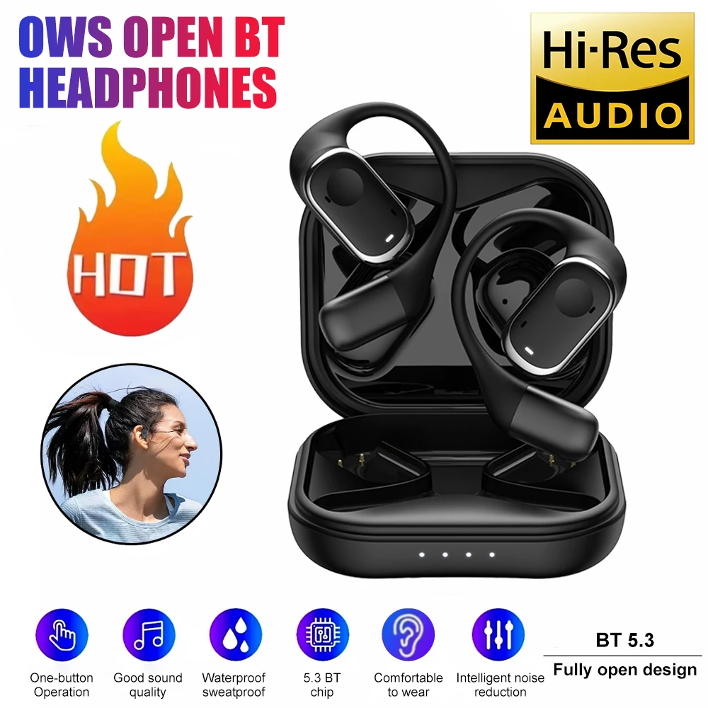 Open Ear Wireless Headphones Touch Control Music Earbuds Bluetooth 5.3 Noise Cancelling Waterproof Ear Buds,OWS Sports Earphones