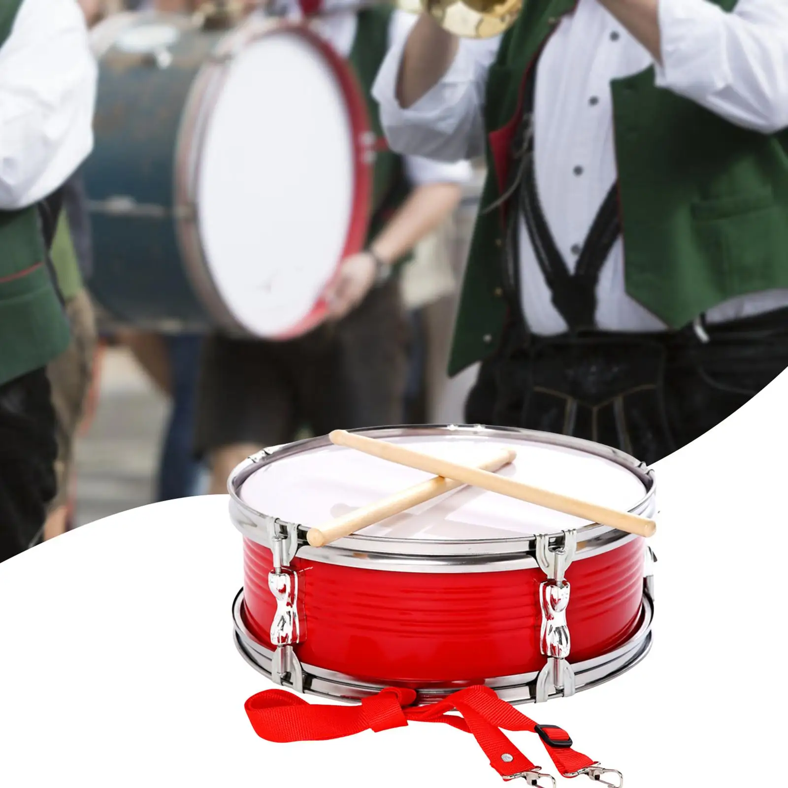 13 بوصة كمين طبل الموسيقى طبل آلة موسيقية خفيفة الوزن مع أفخاذ وحزام لفريق المراهقين الأطفال بنين بنات أحمر #2