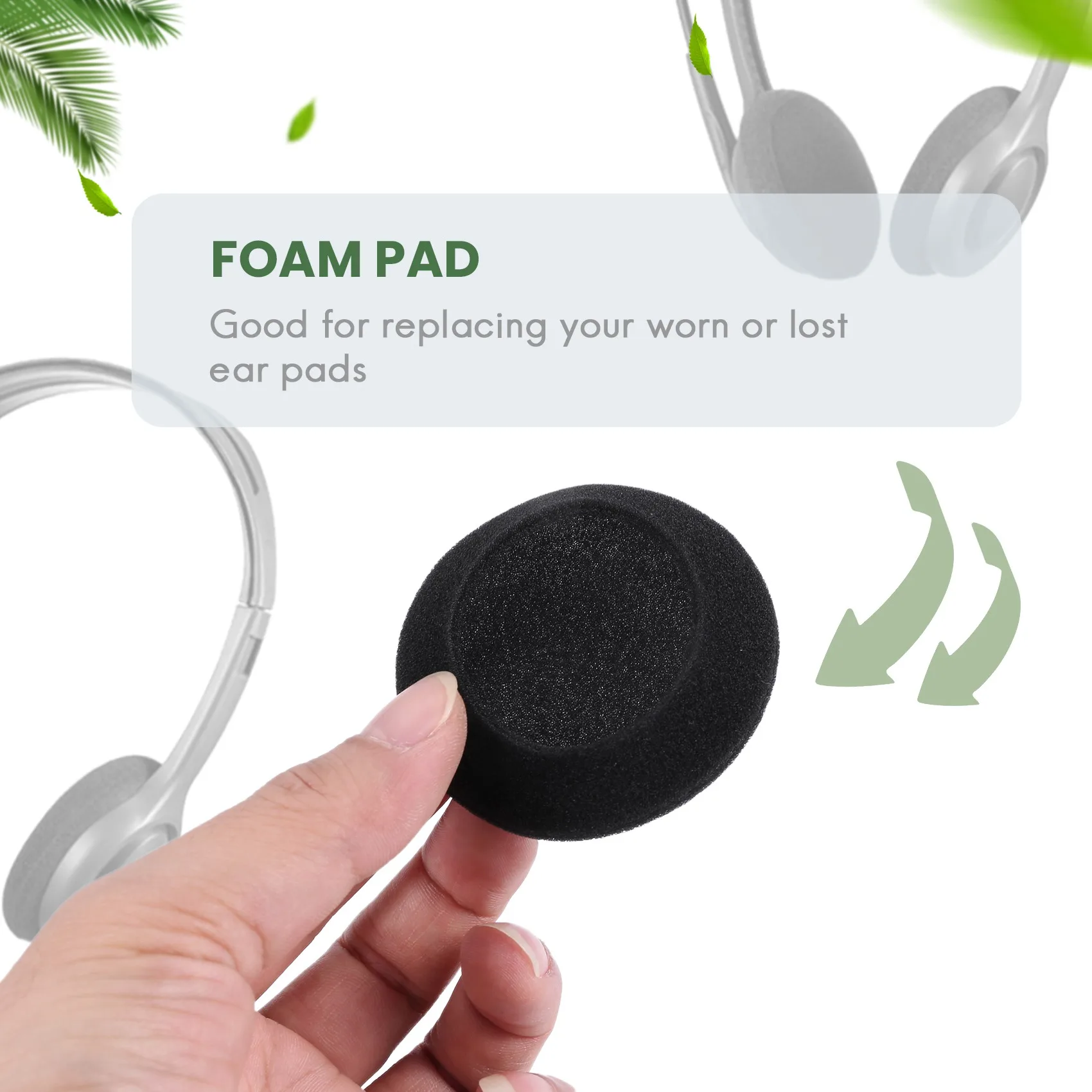 TCE 4 Pair 60mm Replacement Ear Foam Earphone Pad Covers for Headset Headphone Black