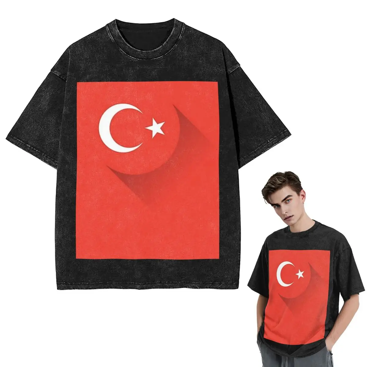 Streetwear T-Shirts The Republic Of Turkey Flag Washed T Shirt Short Sleeve Hip Hop T-Shirt Tops Tees for Men Women