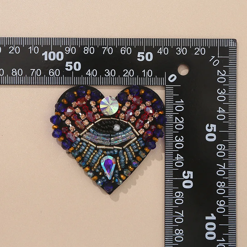 Hand Beaded Colored Crystal Love Eye Patch Shoe Hat Bag Cloth Clothing Accessories Applique