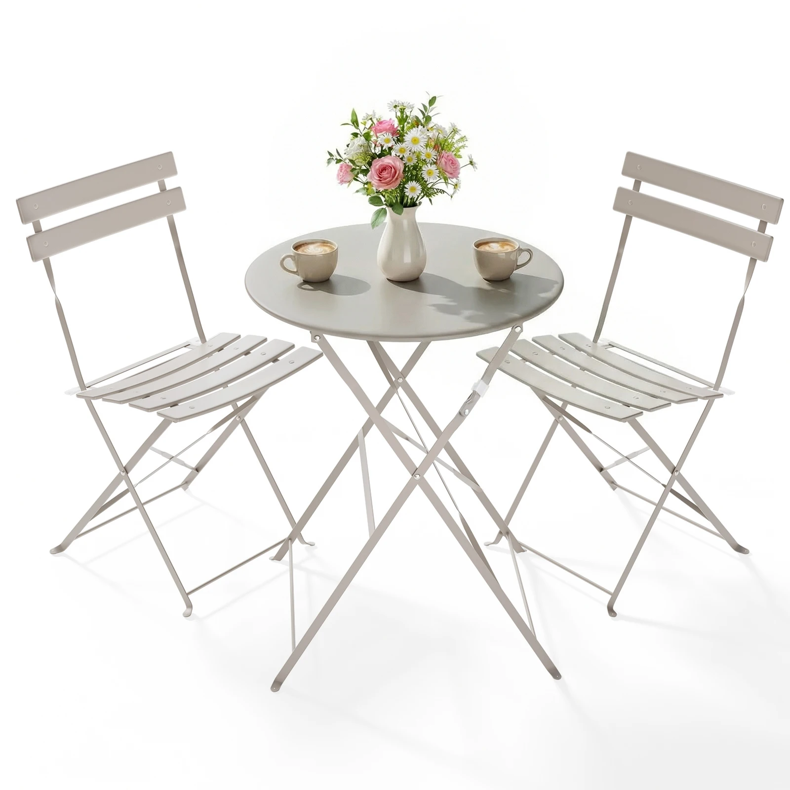 Tuinmeubilair Terrasset Bistrotafelset 3-delige stalen tafel en stoelen Opvouwbare bistroset voor gazon Balkon Achtertuin Tuin