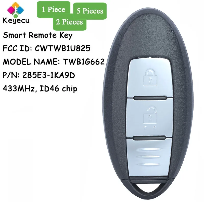 

KEYECU Smart Remote Car Key With 2 Buttons for Nissan Mircra Juke Note Leaf Cube Navara Renault Alaska Fob 285E3-1KA9D TWB1G662