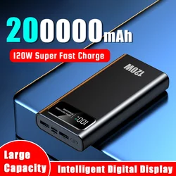 200000mAH 120W Power Bank Super Fast Charging Battery High Capacity Digital Display External Battery For iphone Samsung Huawei