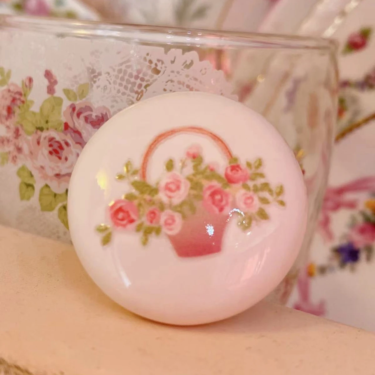 Flower Wardrobe Cabinet Round Stainless Steel Drawer Handle European Mushroom Type Porcelain White Single Hold Handle