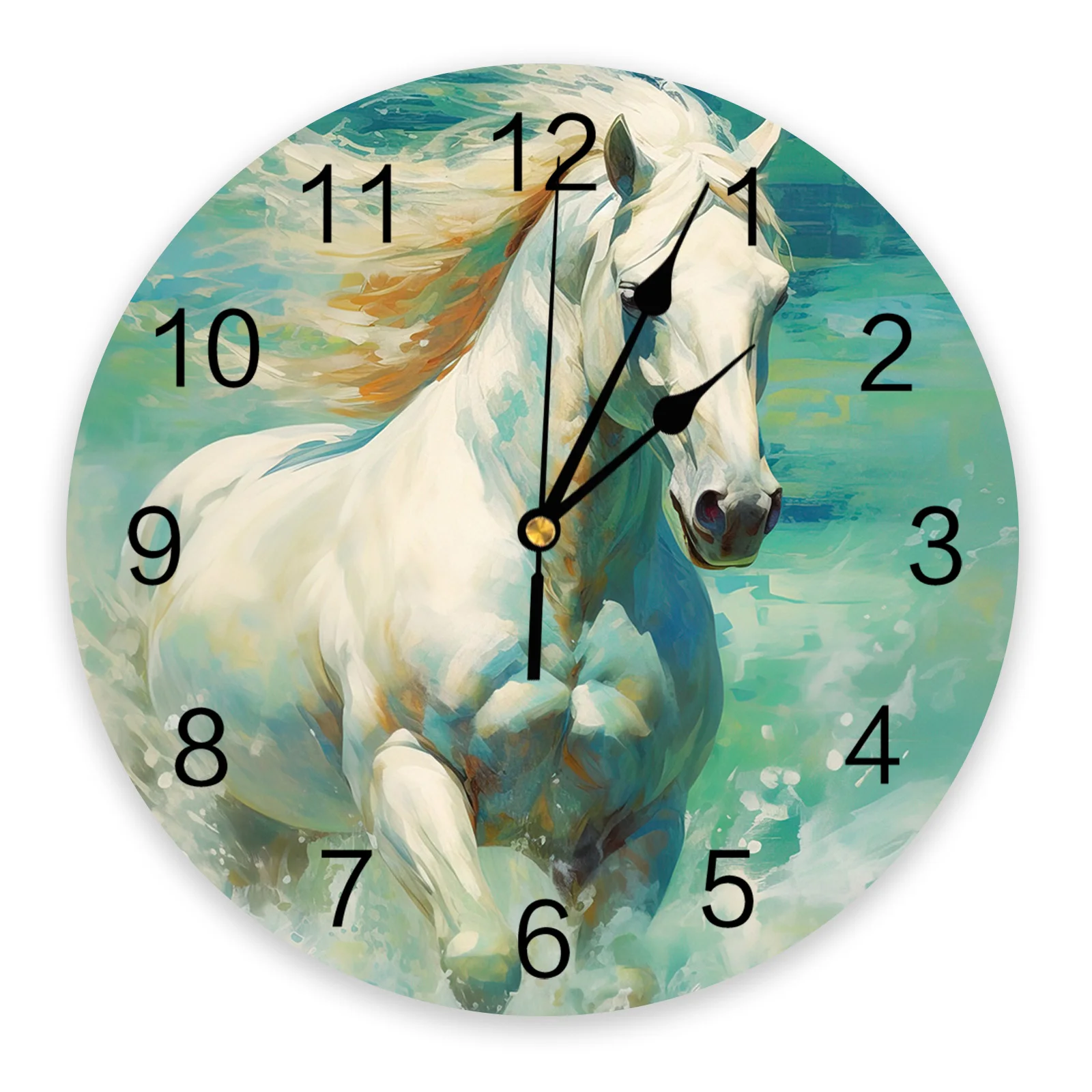 Horse Running Watercolor Ears Printed Wall Clock Modern Silent Clock Living Room Home Decor Wall Hanging Watch