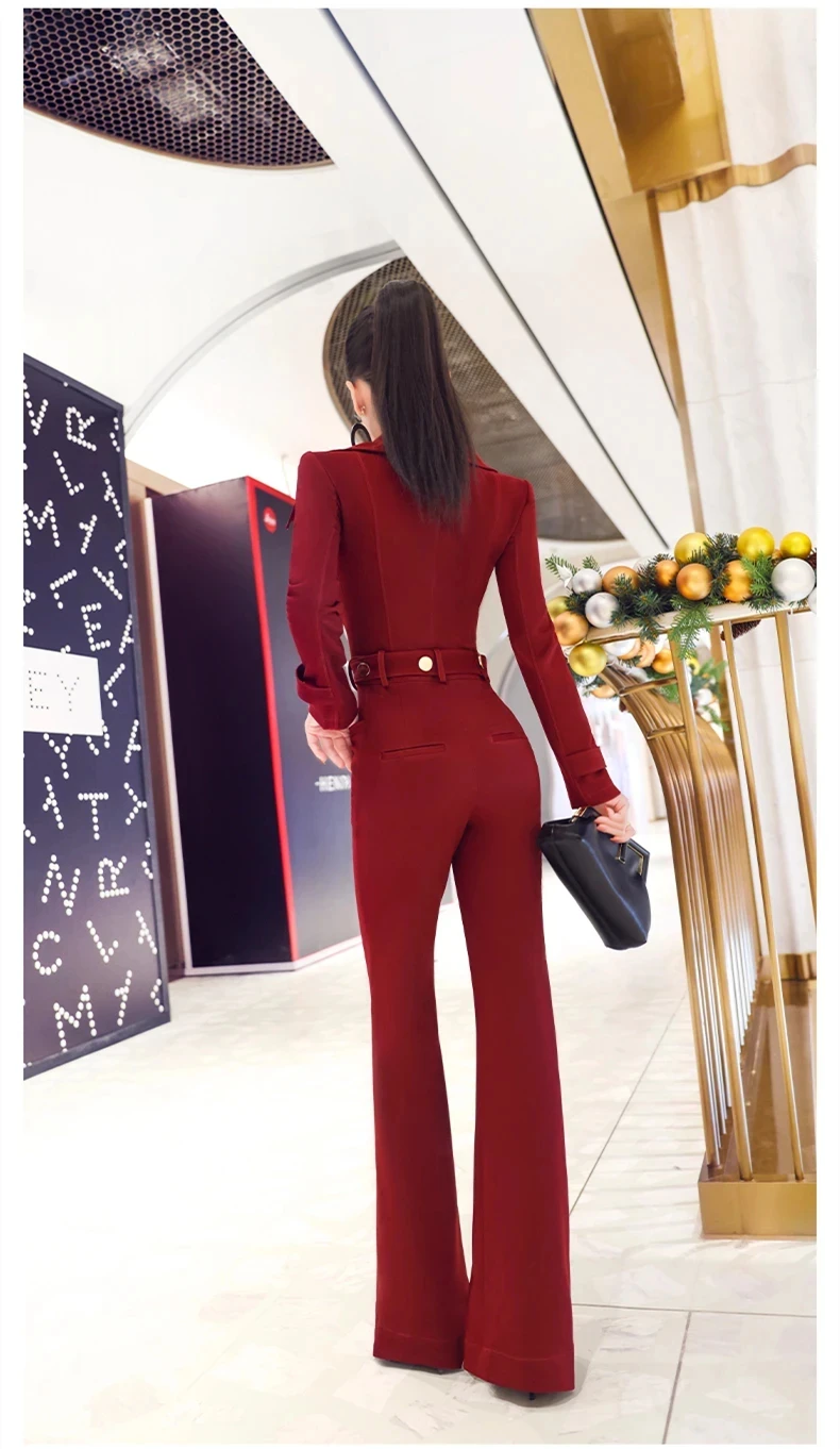 new spring and autumn office lady fashion casual brand female women girls wine red jumpsuits clothing