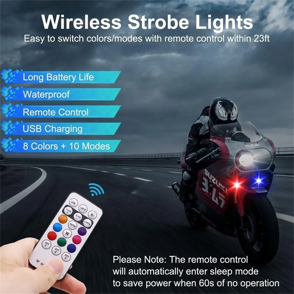 4 قطعة ضوء الديكور سيارة جو مصباح لاسلكي LED ستروب أضواء 8 ألوان تحذير ضوء للدراجات النارية سيارة الطائرات الدراجة