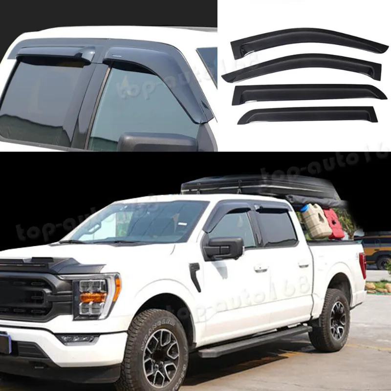 Smoky Black Window Visor Vent Shades Sun Rain Guard 4PC For Ford F-150 2021-2023