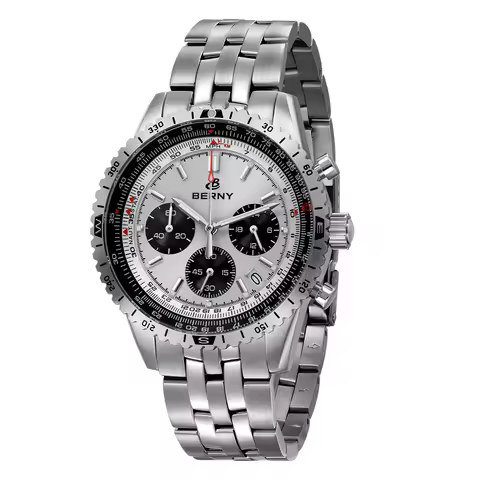 BERNY Navitimer Watches for Men Chronograph Aviation Pilot Quartz Watch Sapphire Super Luminous Luxury Multifunction Wristwatch