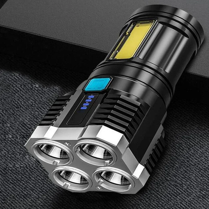 1/2pcs 4 Core LED Flashlight COB Side Light Fishing USB Charging 4 Modes Torch Outdoor Camping Lantern Tool with Power Display